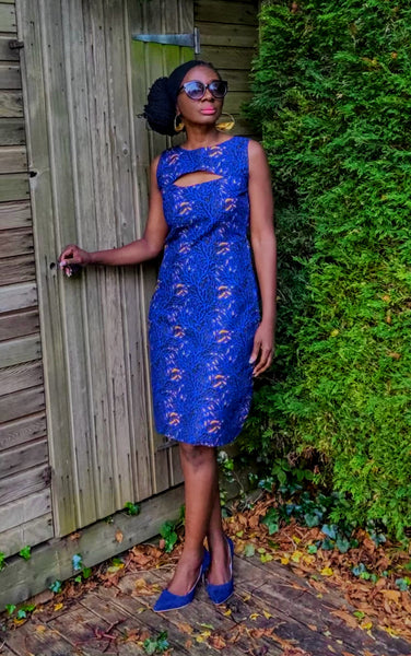 NILA African print royal blue cut out dress