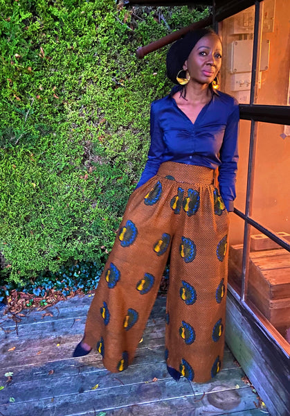 Wide leg trousers in a bold vintage African print
