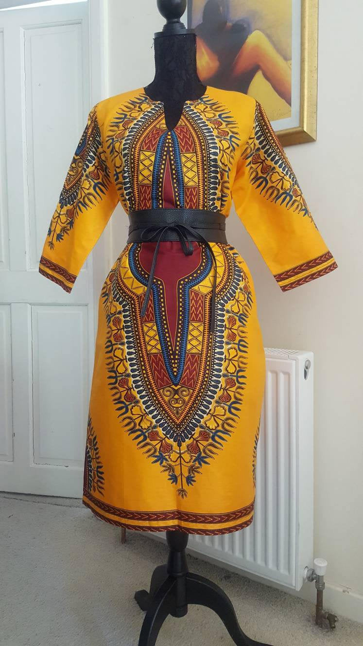 Orange dashiki shift dress